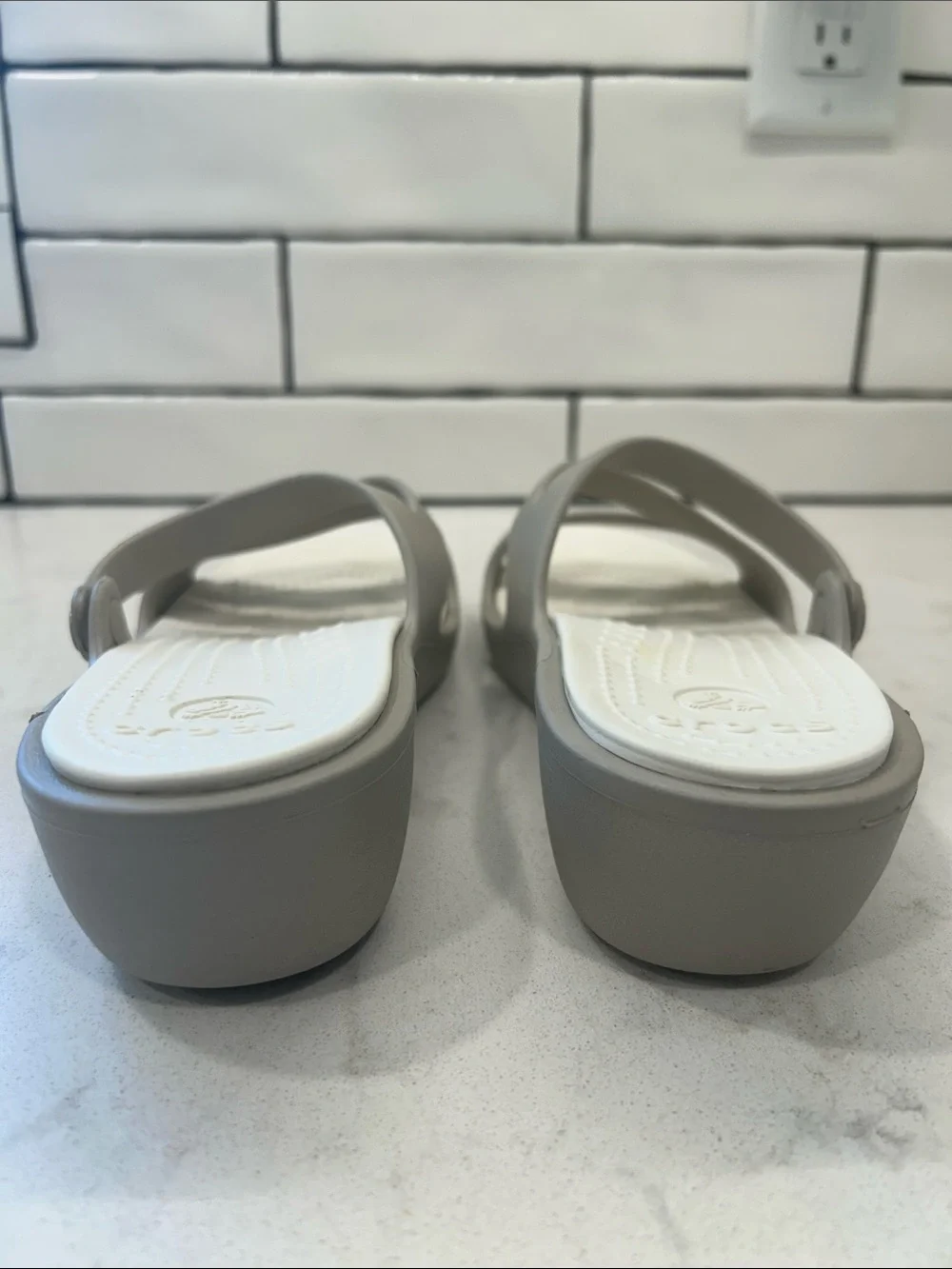 Crocs Patricia Wedge Sandals Grey / White Womens 7